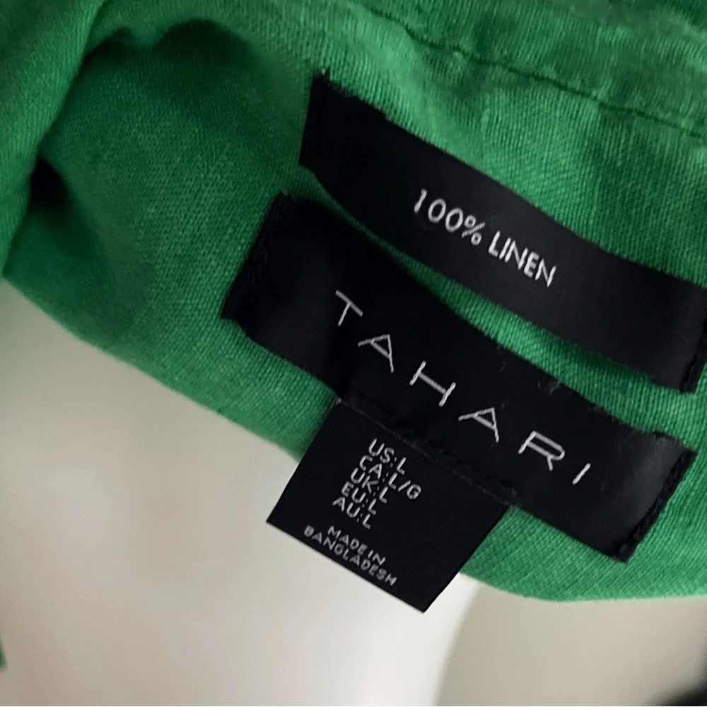 Tahari Linen Shirt Dress Green Chic Boho Coastal Vacation Festival Preppy - Picture 3 of 6